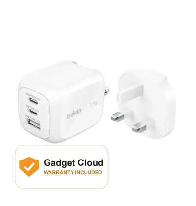 Belkin BoostCharge Pro 3-Port GaN Wall Charger 70W+Interchangeable Plug Tip