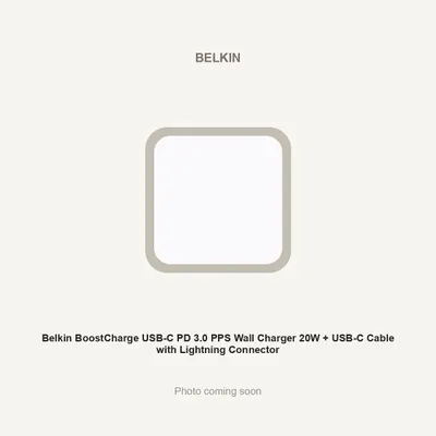 Belkin BoostCharge USB-C PD 3.0 PPS Wall Charger 20W + USB-C Cable with Lightning Connector
