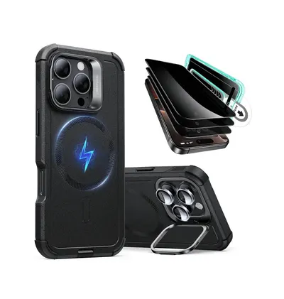 ESR Cyber Tough Case with Stash Stand Privacy Protection Bundle for iPhone 16 Pro