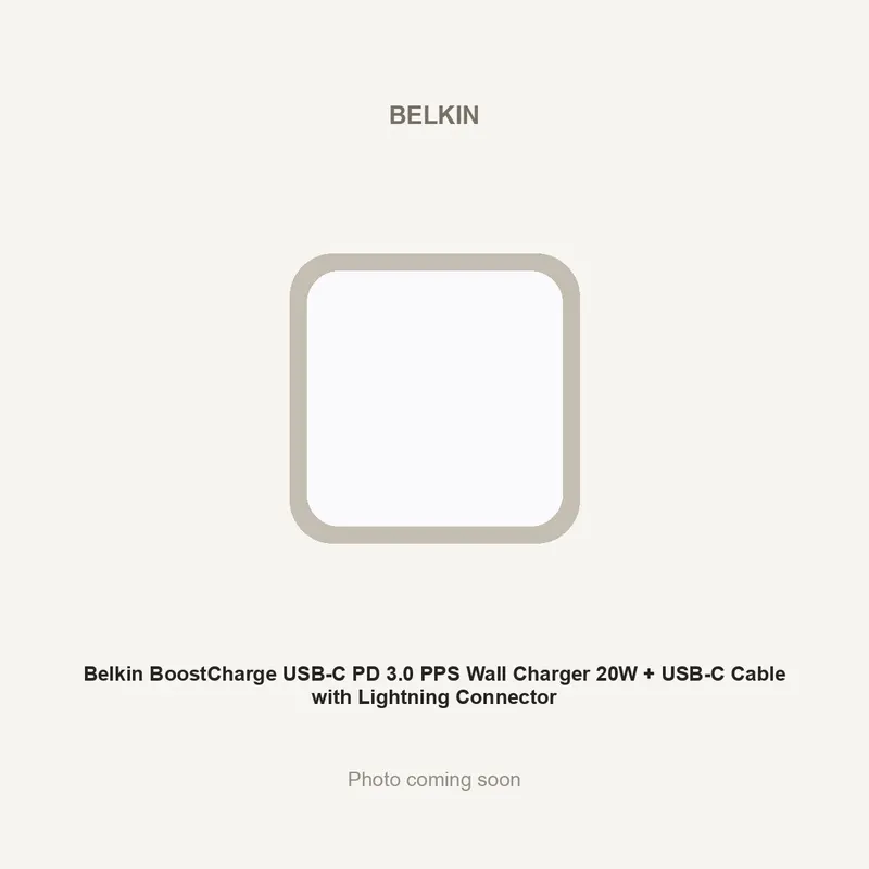 Belkin BoostCharge USB-C PD 3.0 PPS Wall Charger 20W + USB-C Cable with Lightning Connector
