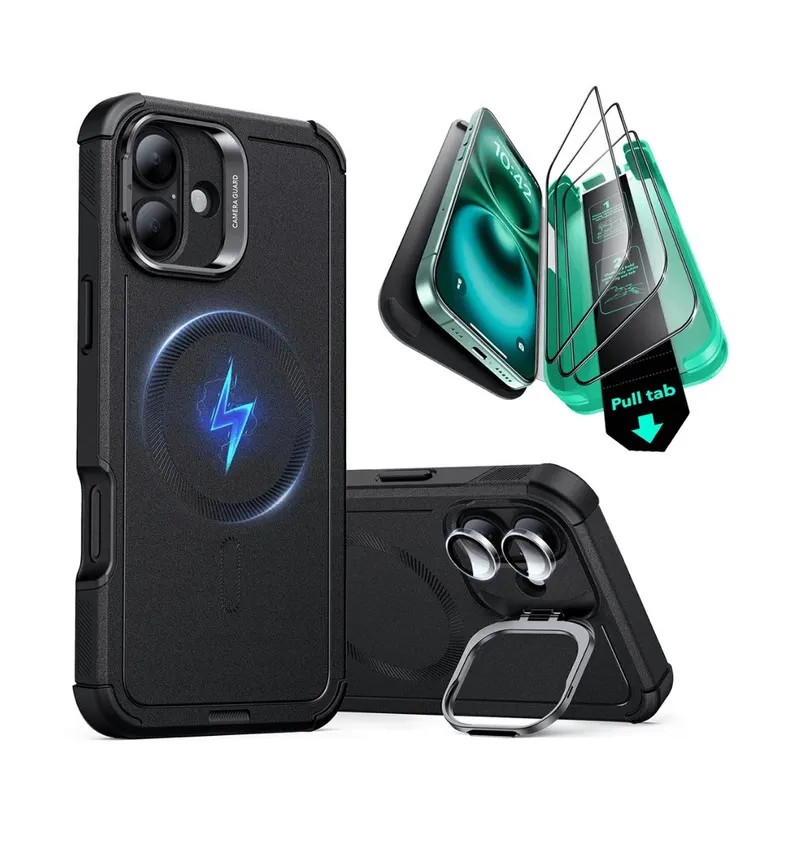 ESR Cyber Tough Case with Stash Stand Protection Bundle for iPhone 16
