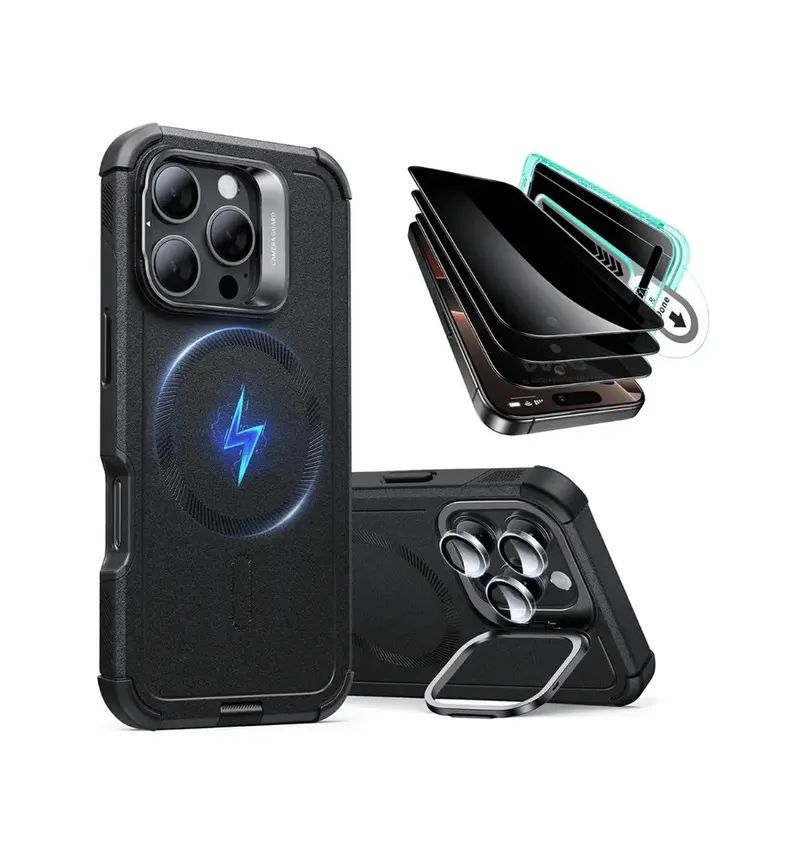ESR Cyber Tough Case with Stash Stand Privacy Protection Bundle for iPhone 16 Pro Max