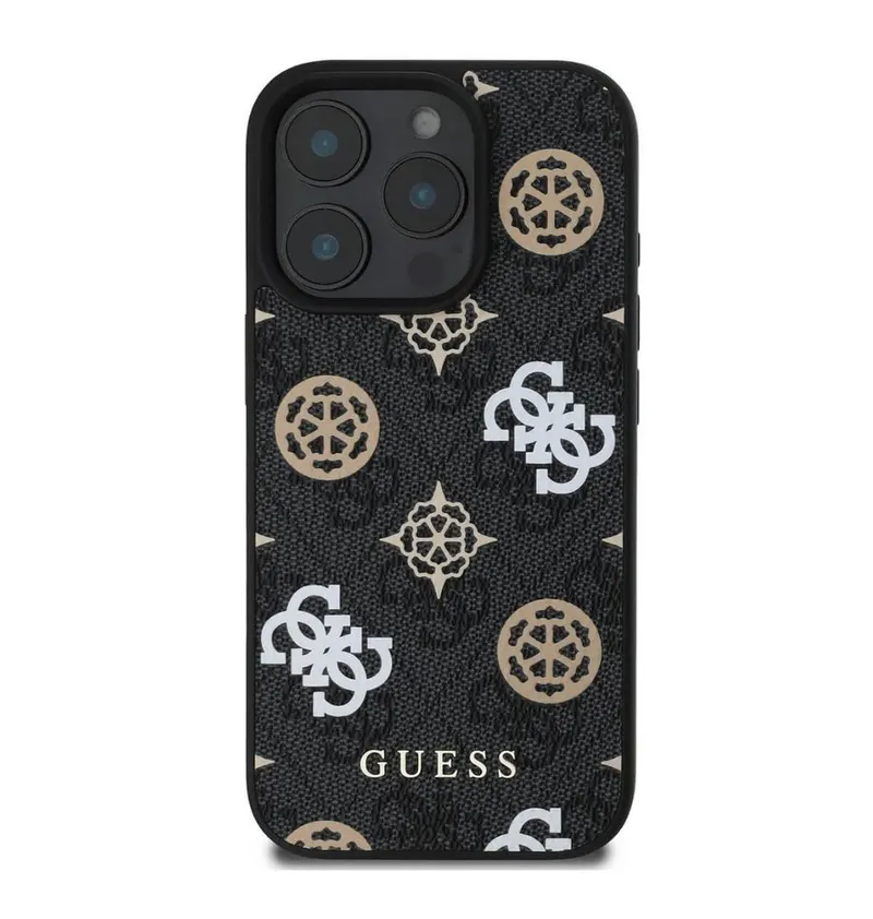 Guess PU 4G Design Hard Case With Peony For iPhone 16 Pro and Pro Max